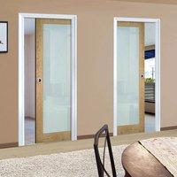 Deanta Unilateral Pocket Walden Real American Oak Veneer Door with Frosted Safety Glass, Unfinished