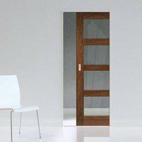 Deanta Coventry Walnut Prefinished Shaker Style Syntesis Pocket Door with Clear Glass