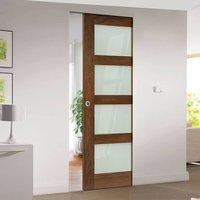 Deanta Coventry Walnut Prefinished Shaker Style Syntesis Pocket Door with Frosted Glass