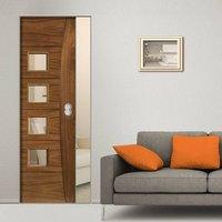 Deanta Pamplona Walnut Prefinished Syntesis Pocket Door with Clear Glass