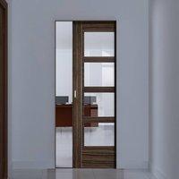 Deanta Calgary Flush Syntesis Pocket Door with Clear Glass, Abachi Wood, Prefinished