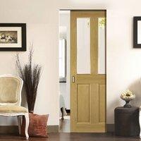 Deanta Bury Oak Syntesis Pocket Door with Clear Bevelled Glass, Prefinished