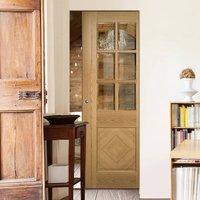 Deanta Kensington Oak Panel Syntesis Pocket Door with Clear Bevelled Glass, Prefinished