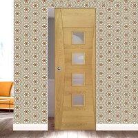 Deanta Pamplona Oak Flush Syntesis Pocket Door with Clear Glass, Prefinished