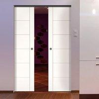 Deanta Seville White Primed Flush Syntesis Double Pocket Door