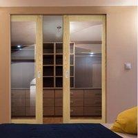 Deanta Walden Oak Syntesis Double Pocket Door with Clear Glass, Unfinished