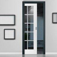 Decca White Single Pocket Door - Clear Glass - Etched Lines