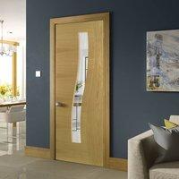 Deanta Cadiz Real American White Oak Crown Cut Veneer Door with Clear safety Glass, Prefinished