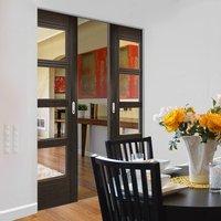 Deanta Montreal Dark Grey Ash Syntesis Double Pocket Door with Clear Glass, Prefinished