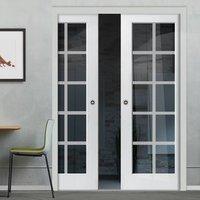 decca white double pocket doors clear glass etched lines