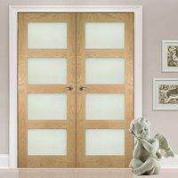 Deanta Coventry Shaker Style Oak Door Pair with Frosted Safety Glass, Unfinished