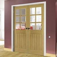 Deanta Ely Unfinished Oak Door Pair with Clear Bevelled Safety Glass
