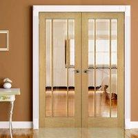 Deanta Norwich Real American Oak Veneer Door Pair with Clear Bevelled Safety Glass, Unfinished