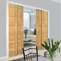 deanta quad telescopic pocket seville oak panel doors prefinished