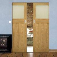Deanta Cambridge Period Oak Syntesis Double Pocket Door with Frosted Glass, Unfinished
