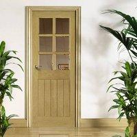 Deanta Ely Real American White Oak Veneer Door with Clear Bevelled Safety Glass, Prefinished