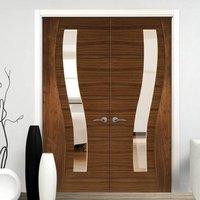 Deanta Contemporary Design Cadiz Walnut Prefinished Door Pair with Clear safety Glass
