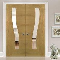 Deanta Cadiz Real American White Oak Crown Cut Veneer Door Pair with Clear safety Glass, Prefinished