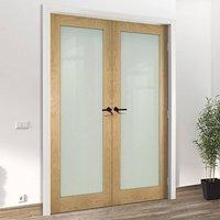 Deanta Walden Real American Oak Veneer Door Pair with Frosted Safety Glass, Unfinished