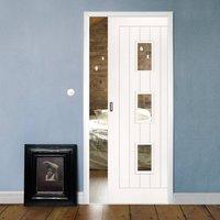 Deanta Single Pocket Ely White Primed Door with Clear Glass