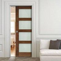 Deanta Single Pocket Coventry Walnut Prefinished Shaker Style Door with Frosted Glass