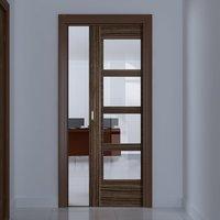 Deanta Single Pocket Calgary Flush Door with Clear Safety Glass, Abachi Wood, Prefinished