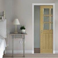 Deanta Single Pocket Ely Real American White Oak Veneer Door with Clear Bevelled Safety Glass, Prefinished