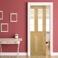 Deanta Single Pocket Eton Real American White Oak Veneer Door with Clear Safety Glass, Unfinished