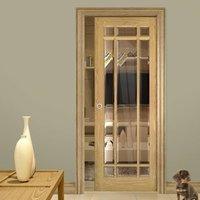 Deanta Single Pocket Kerry Oak Door with Bevelled Clear Safety Glass, Unfinished