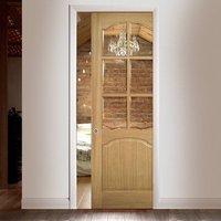 Deanta Single Pocket Louis Real American Oak Veneer Door with Clear Bevelled Safety Glass, Unfinished