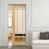 Deanta Single Pocket Norwich Real American Oak Veneer Door with Clear Bevelled Safety Glass, Unfinished