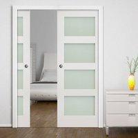 Deanta Double Pocket Coventry White Primed Shaker Door With Frosted Glass