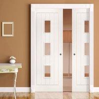 Deanta Double Pocket Ely White Primed Door with Clear Glass