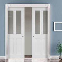 Deanta Double Pocket Eton White Primed Victorian Shaker Door with Clear Safety Glass