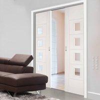 Deanta Double Pocket Pamplona White Primed Flush Door with Clear Safety Glass