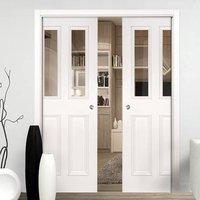 Deanta Double Pocket Rochester Clear Glazed White Primed Door