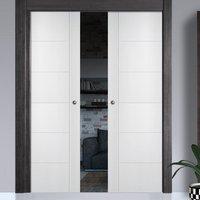 Deanta Double Pocket Seville White Primed Flush Door