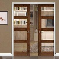 Deanta Double Pocket Coventry Walnut Prefinished Shaker Style Door with Clear Safety Glass