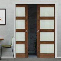 Deanta Double Pocket Coventry Walnut Prefinished Shaker Style Door with Frosted Glass