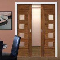Deanta Double Pocket Pamplona Walnut Prefinished Door with Clear Safety Glass