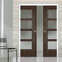 Deanta Double Pocket Calgary Flush Door with Clear Safety Glass, Abachi Wood, Prefinished
