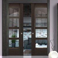 Deanta Double Pocket Montreal Dark Grey Ash Door with Clear Safety Glass, Prefinished