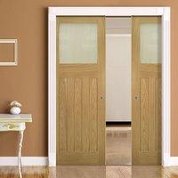Deanta Double Pocket Cambridge Period Oak Door with Frosted Safety Glass, Unfinished