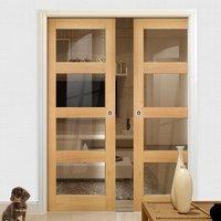 Deanta Double Pocket Coventry Shaker Style Oak Door with Clear Safety Glass, Unfinished