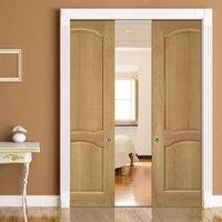 Deanta Double Pocket Louis Real American Oak Veneer Door, Unfinished