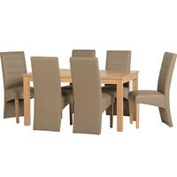 Delmonte Wooden Dining Set with 6 Taupe Dining Chairs