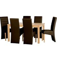 Delmonte Wooden Dining Set with 6 Brown Dining Chairs