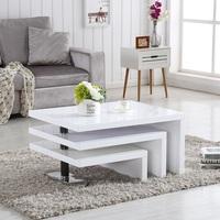 design coffee table rotating in white high gloss with 3 tops