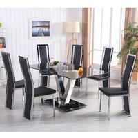 derby v glass dining set in black with 6 collete chairs