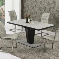 Denver Extendable Dining Table Large In Grey Black Stone Glass